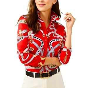 J.McLaughlin Betty Shirt Chevalier Womens L Catalina Cloth Equestrian Old Money